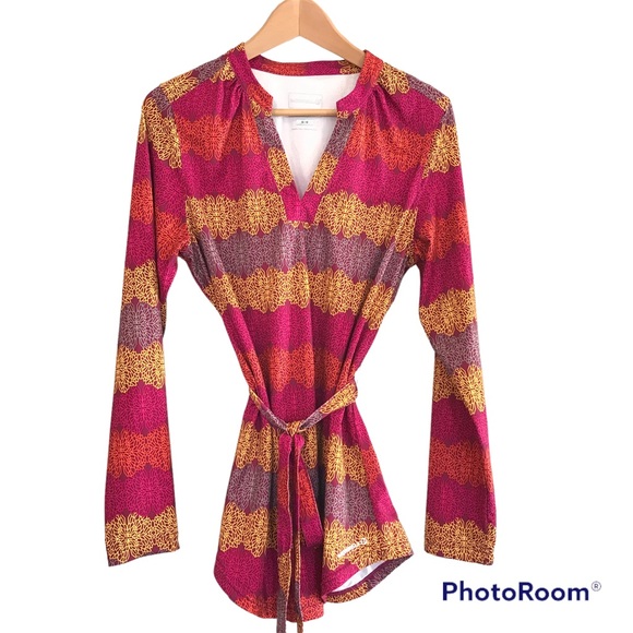 Merrell Tops - Merrell Lauley Opti-Wick Belted Shirt Top Tunic Colorful Floral LS Womens M